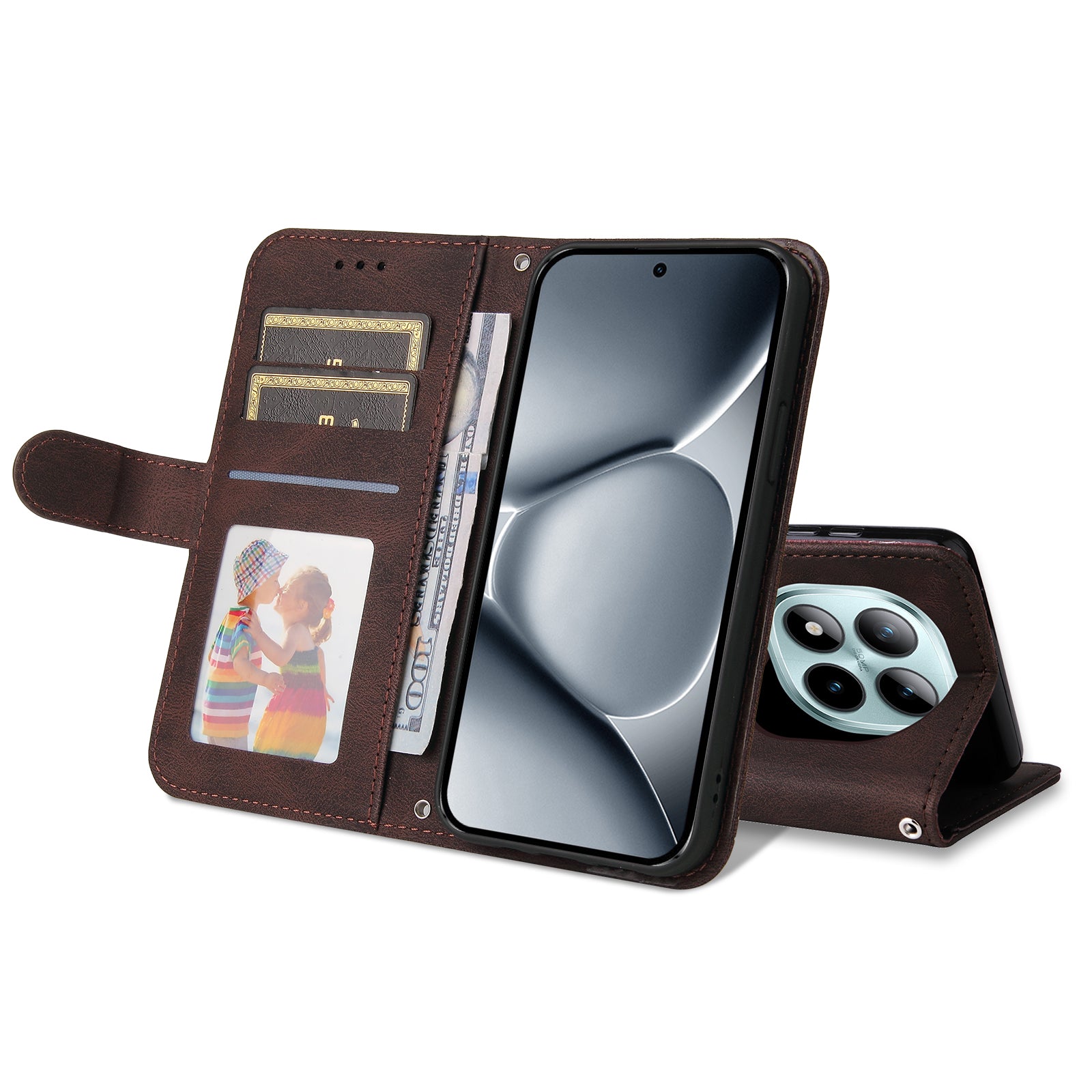 For Xiaomi Poco M8 Pro 5G / Redmi Note 15 Pro+ 5G (Global) Leather Wallet Cases Skin Touch Phone Cover Stand with Strap - Brown
