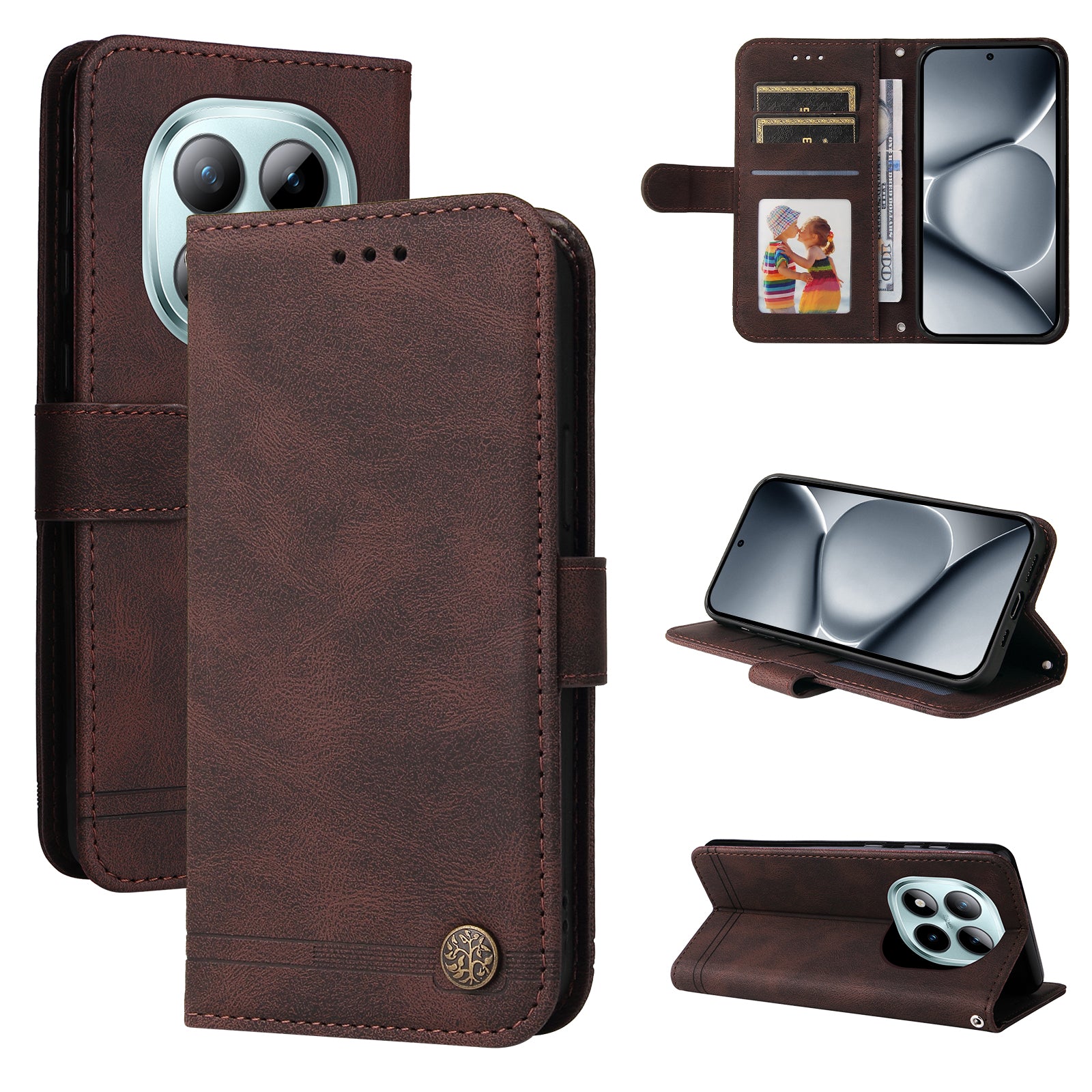 For Xiaomi Poco M8 Pro 5G / Redmi Note 15 Pro+ 5G (Global) Leather Wallet Cases Skin Touch Phone Cover Stand with Strap - Brown
