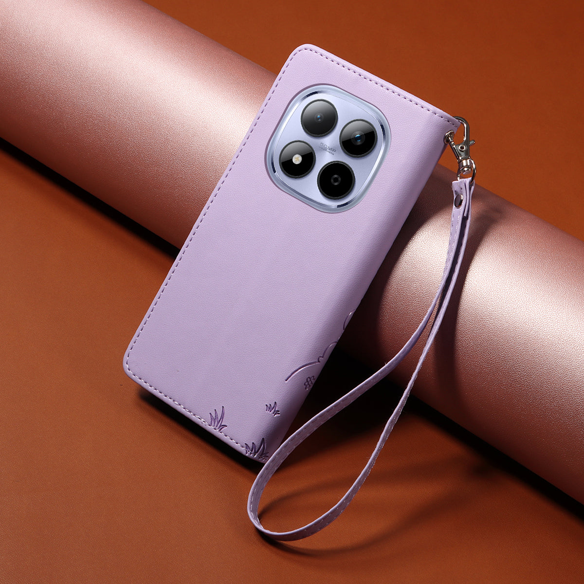 For Xiaomi Redmi Note 15 Pro 4G (Global) Case RFID Blocking Imprinted Dog Pattern PU Leather Phone Cover with Wrist Strap - Purple