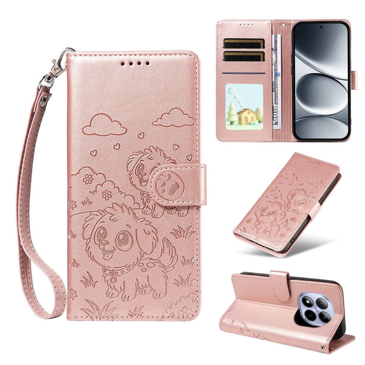 For Xiaomi Redmi Note 15 Pro 4G (Global) Case RFID Blocking Imprinted Dog Pattern PU Leather Phone Cover with Wrist Strap - Pink