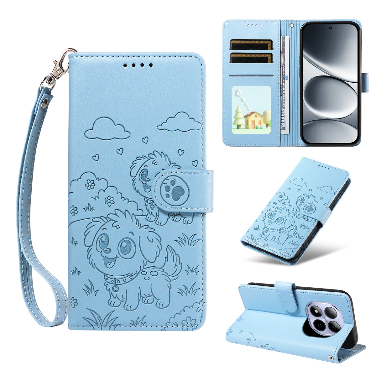 For Xiaomi Redmi Note 15 Pro 4G (Global) Case RFID Blocking Imprinted Dog Pattern PU Leather Phone Cover with Wrist Strap - Blue