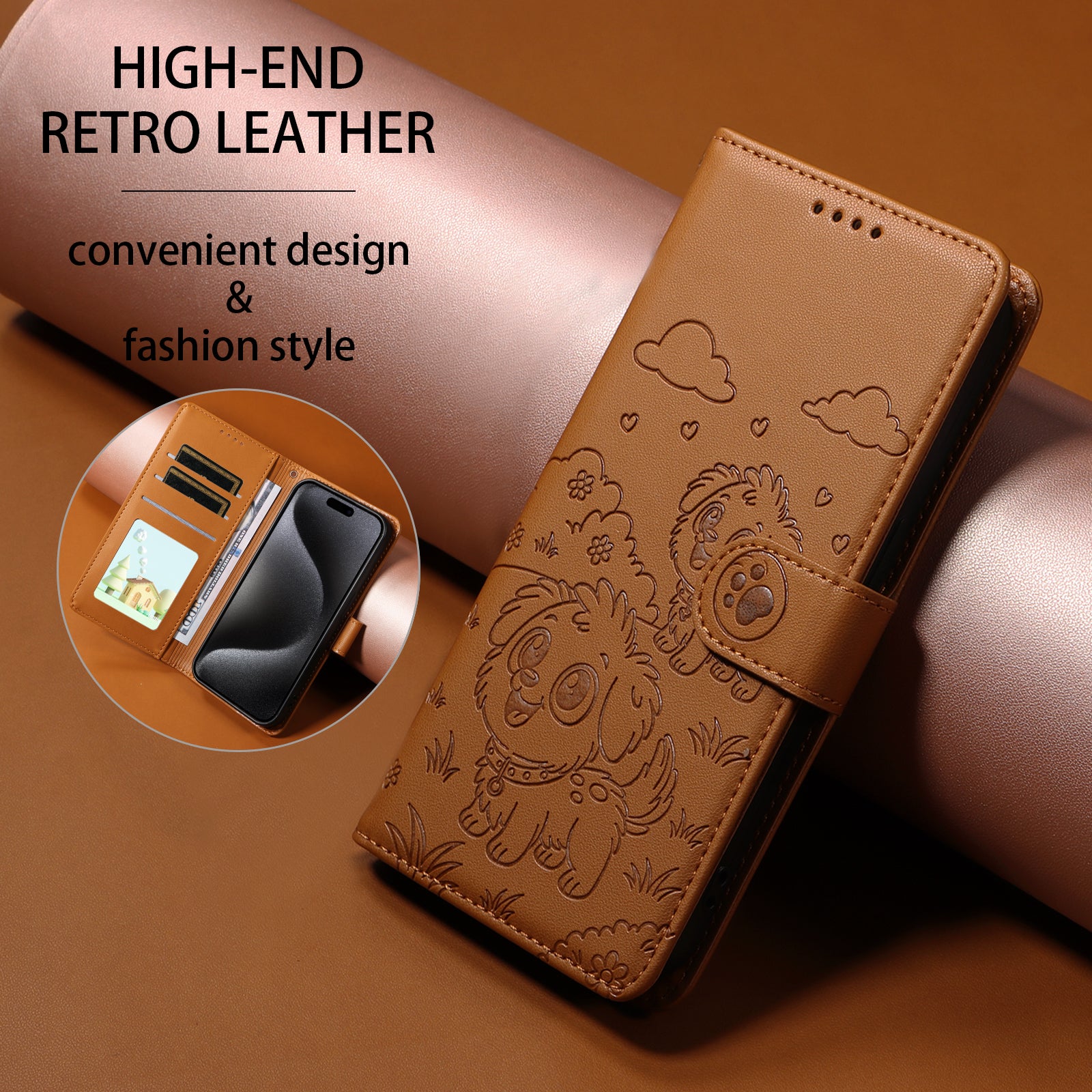 For Xiaomi Poco M8 Pro 5G / Redmi Note 15 Pro+ 5G (Global) Case RFID Blocking Imprinted Dog Pattern PU Leather Phone Cover with Wrist Strap - Brown