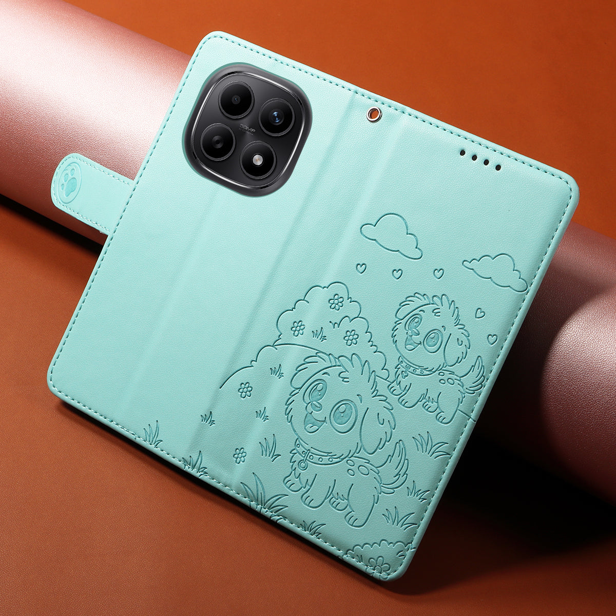 For Xiaomi Poco M8 5G / Redmi Note 15 5G (Global) Case RFID Blocking Imprinted Dog Pattern PU Leather Phone Cover with Wrist Strap - Green