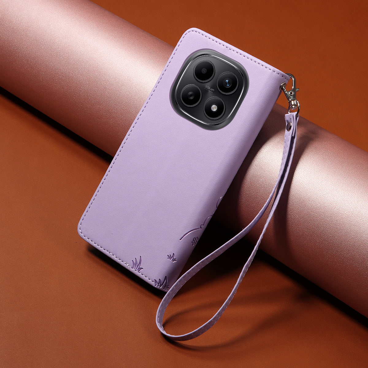 For Xiaomi Poco M8 5G / Redmi Note 15 5G (Global) Case RFID Blocking Imprinted Dog Pattern PU Leather Phone Cover with Wrist Strap - Purple