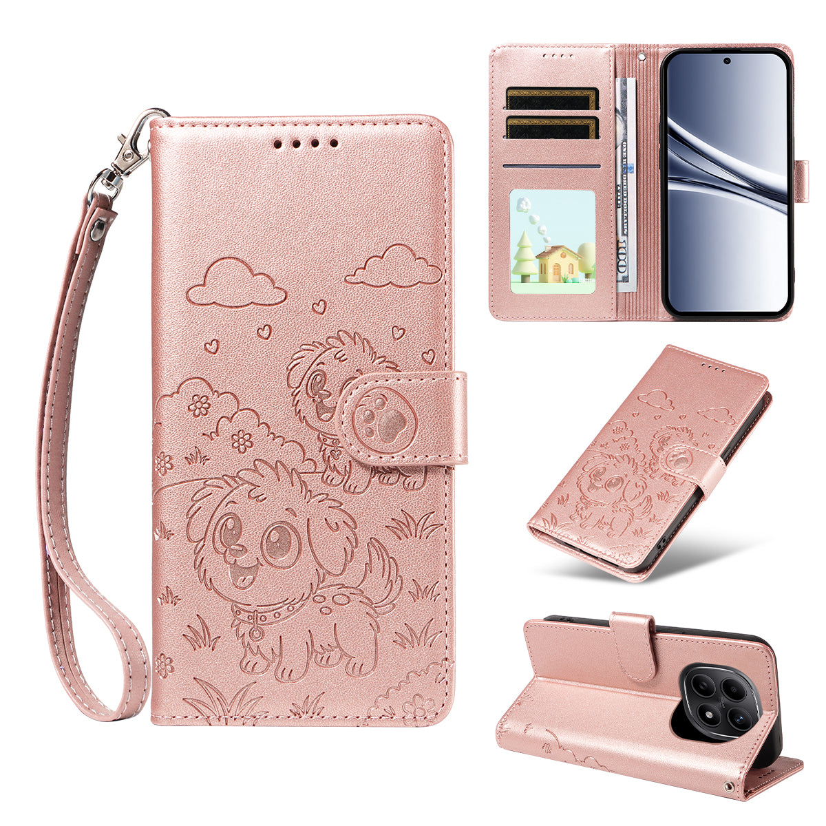For Xiaomi Poco M8 5G / Redmi Note 15 5G (Global) Case RFID Blocking Imprinted Dog Pattern PU Leather Phone Cover with Wrist Strap - Pink