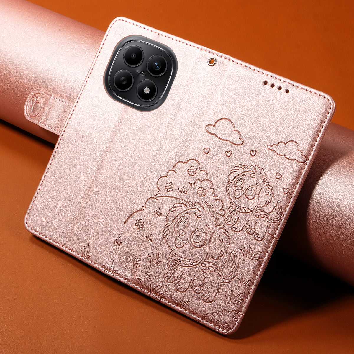 For Xiaomi Poco M8 5G / Redmi Note 15 5G (Global) Case RFID Blocking Imprinted Dog Pattern PU Leather Phone Cover with Wrist Strap - Pink