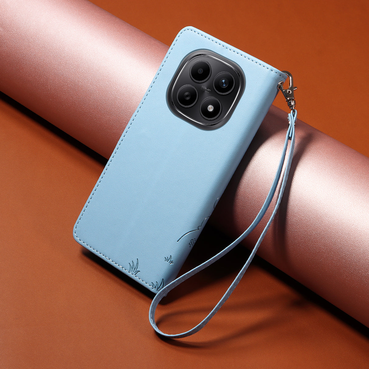 For Xiaomi Poco M8 5G / Redmi Note 15 5G (Global) Case RFID Blocking Imprinted Dog Pattern PU Leather Phone Cover with Wrist Strap - Blue