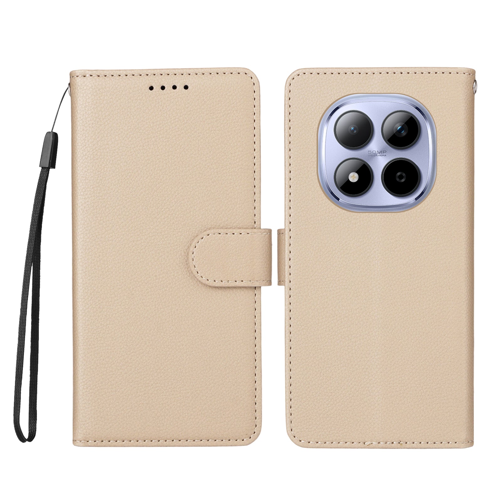 For Xiaomi Redmi Note 15 Pro 4G (Global) Case RFID Blocking 3 Card Slots PU Leather Phone Cover with Wrist Strap - Creamy White