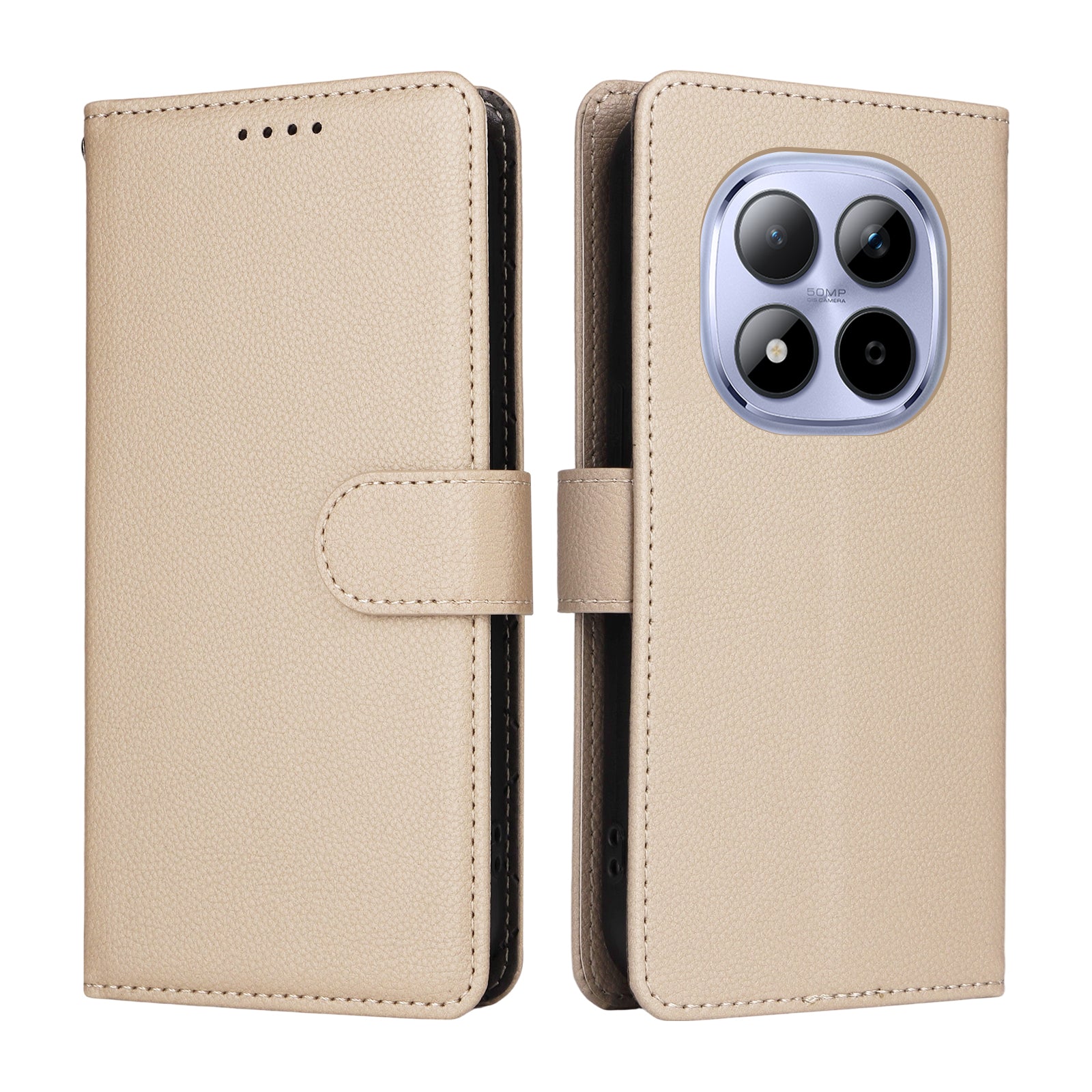 For Xiaomi Redmi Note 15 Pro 4G (Global) Case RFID Blocking 3 Card Slots PU Leather Phone Cover with Wrist Strap - Creamy White