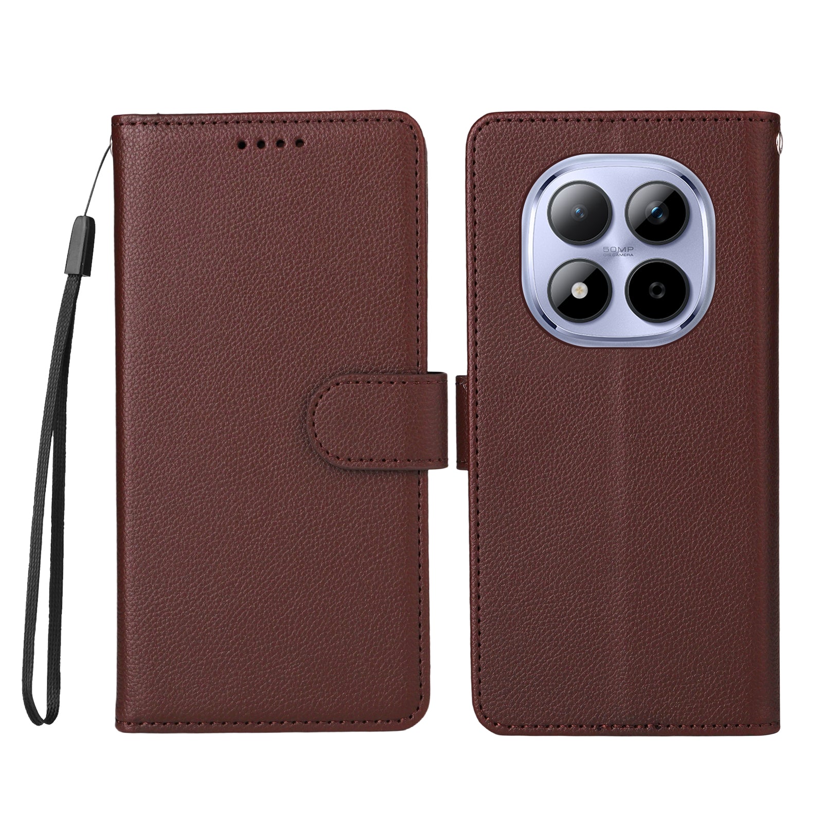 For Xiaomi Redmi Note 15 Pro 4G (Global) Case RFID Blocking 3 Card Slots PU Leather Phone Cover with Wrist Strap - Brown