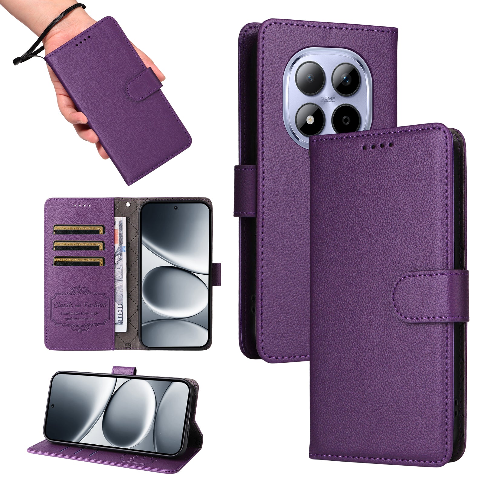 For Xiaomi Redmi Note 15 Pro 4G (Global) Case RFID Blocking 3 Card Slots PU Leather Phone Cover with Wrist Strap - Purple