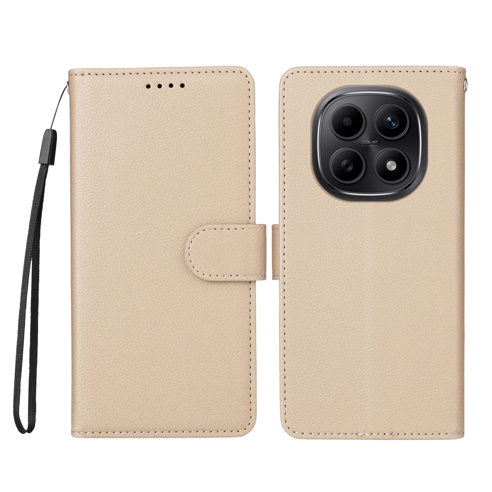 For Xiaomi Poco M8 5G / Redmi Note 15 5G (Global) Case RFID Blocking 3 Card Slots PU Leather Phone Cover with Wrist Strap - Creamy White