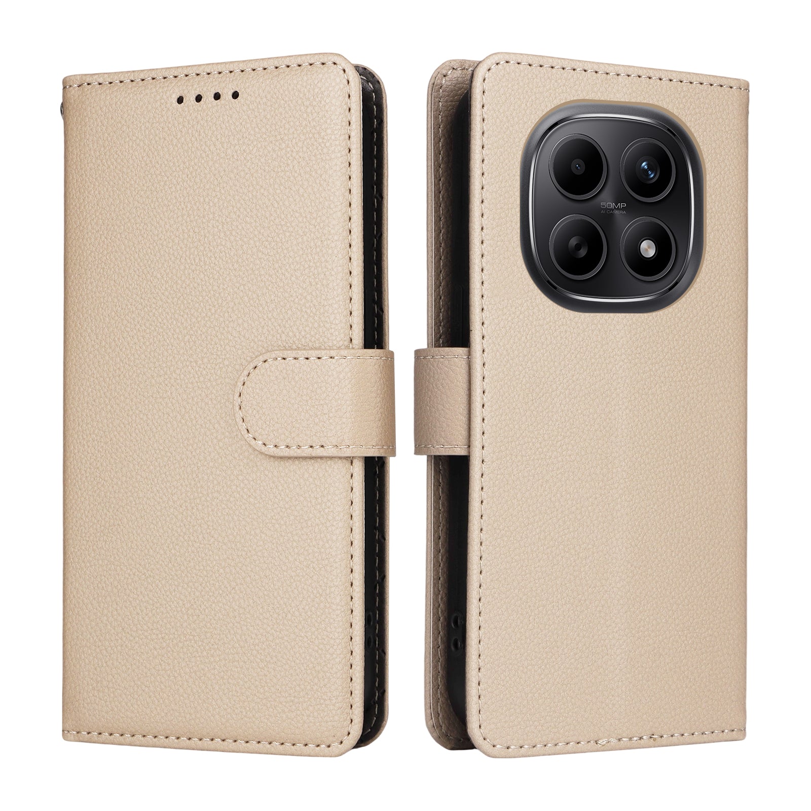 For Xiaomi Poco M8 5G / Redmi Note 15 5G (Global) Case RFID Blocking 3 Card Slots PU Leather Phone Cover with Wrist Strap - Creamy White