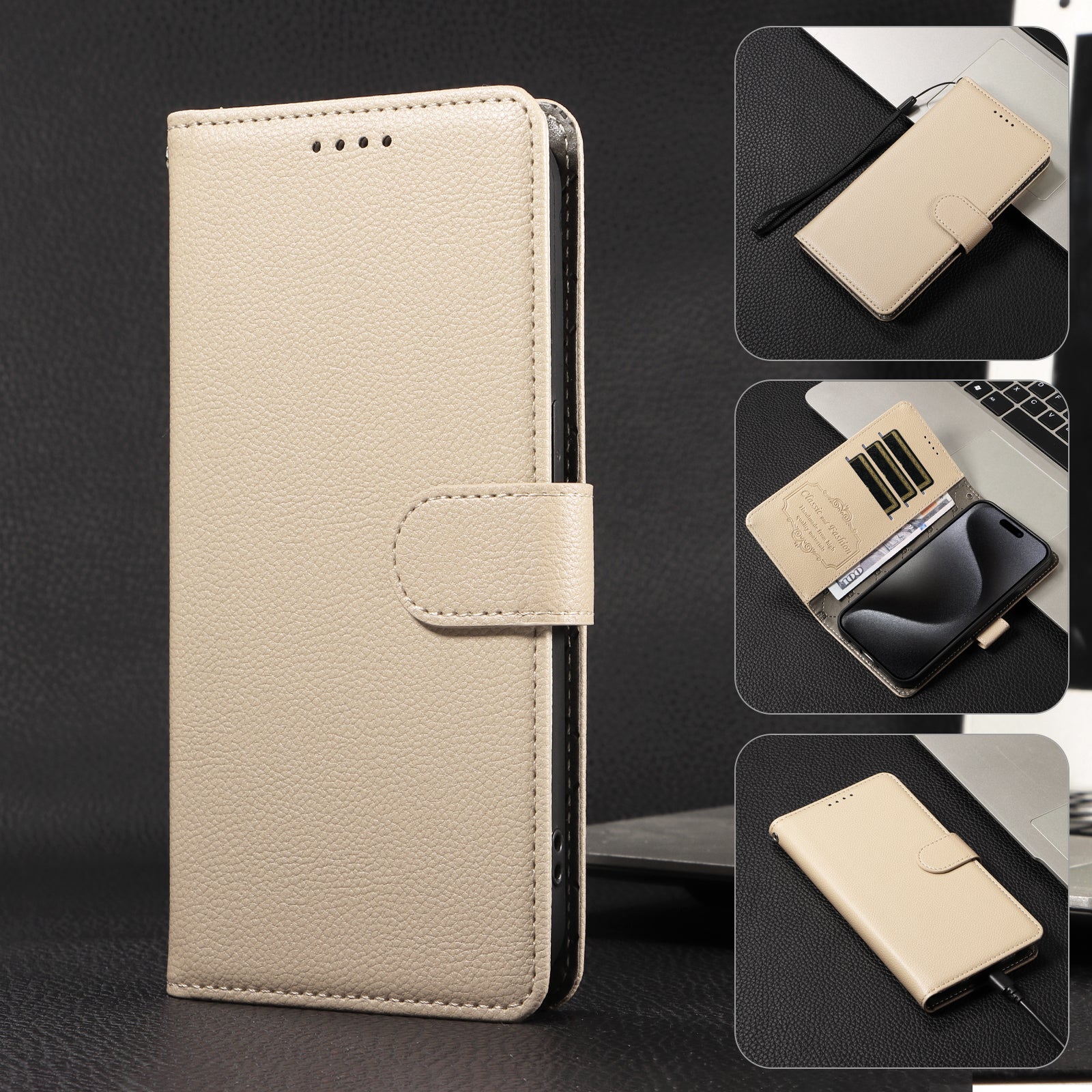 For Xiaomi Poco M8 5G / Redmi Note 15 5G (Global) Case RFID Blocking 3 Card Slots PU Leather Phone Cover with Wrist Strap - Creamy White
