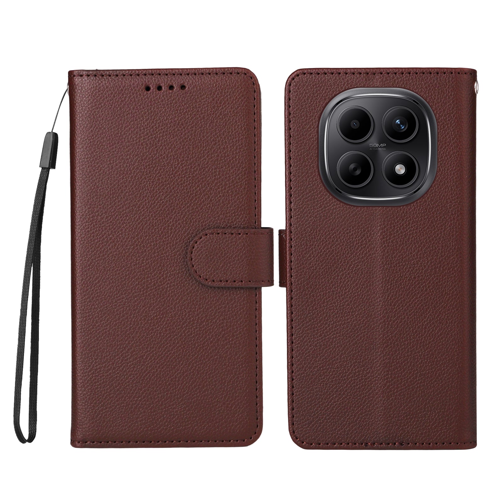 For Xiaomi Poco M8 5G / Redmi Note 15 5G (Global) Case RFID Blocking 3 Card Slots PU Leather Phone Cover with Wrist Strap - Brown