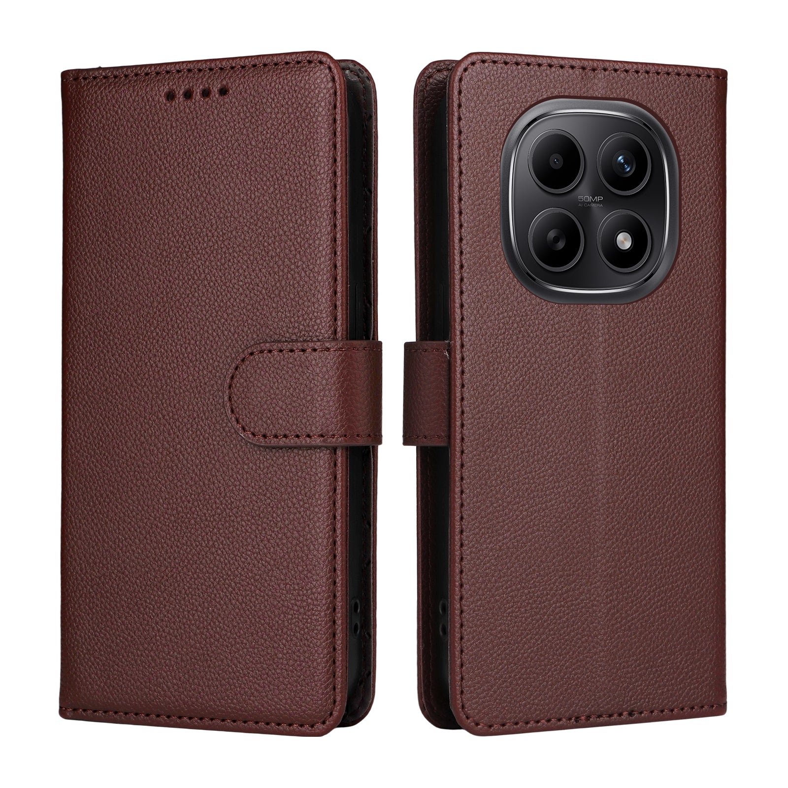 For Xiaomi Poco M8 5G / Redmi Note 15 5G (Global) Case RFID Blocking 3 Card Slots PU Leather Phone Cover with Wrist Strap - Brown