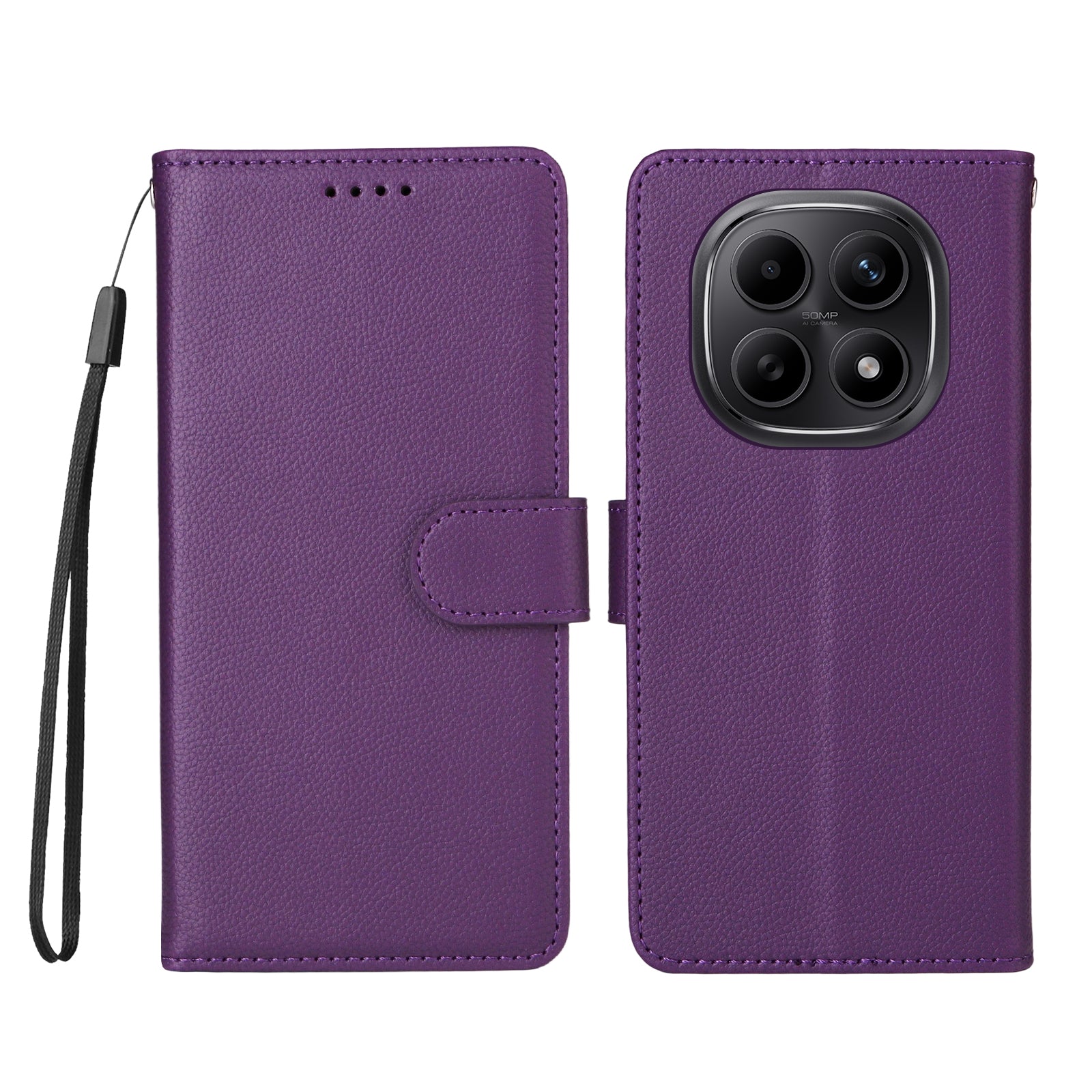For Xiaomi Poco M8 5G / Redmi Note 15 5G (Global) Case RFID Blocking 3 Card Slots PU Leather Phone Cover with Wrist Strap - Purple