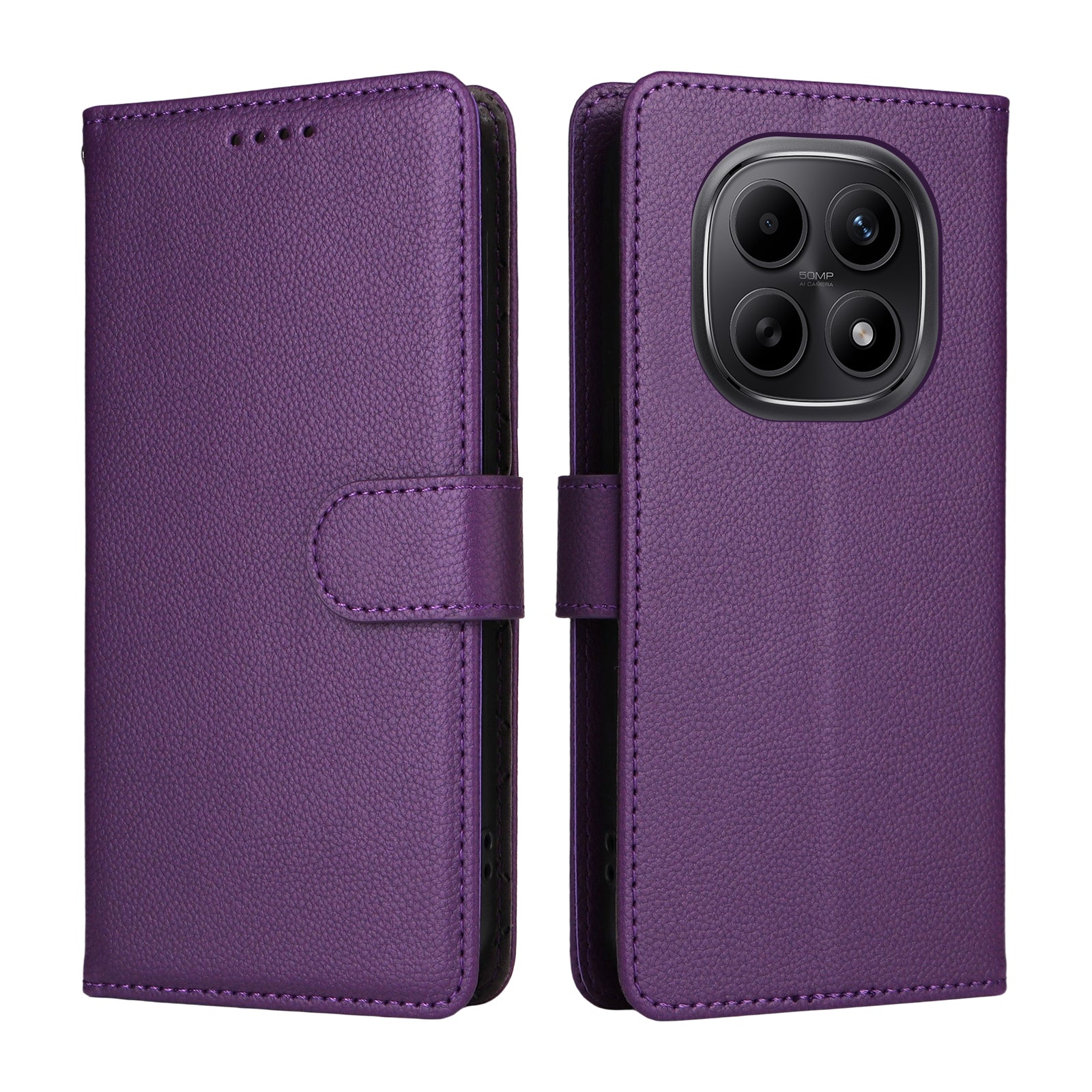 For Xiaomi Poco M8 5G / Redmi Note 15 5G (Global) Case RFID Blocking 3 Card Slots PU Leather Phone Cover with Wrist Strap - Purple