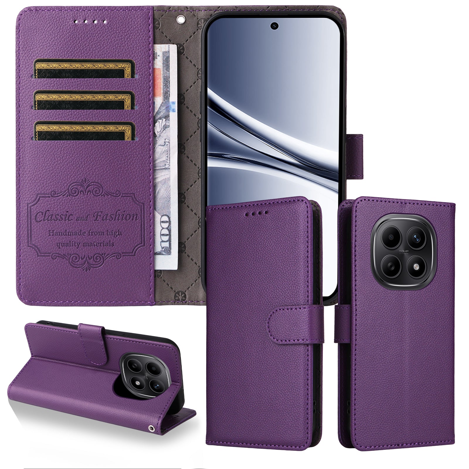 For Xiaomi Poco M8 5G / Redmi Note 15 5G (Global) Case RFID Blocking 3 Card Slots PU Leather Phone Cover with Wrist Strap - Purple