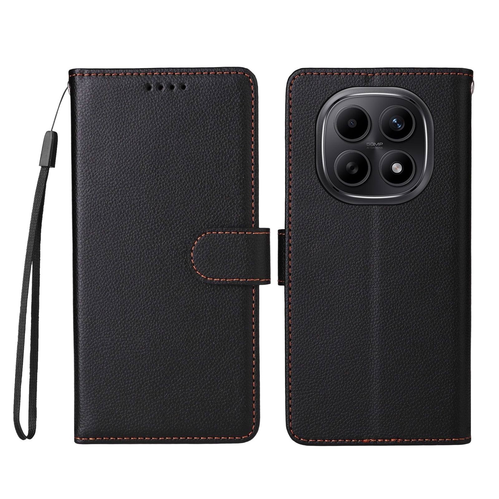 For Xiaomi Poco M8 5G / Redmi Note 15 5G (Global) Case RFID Blocking 3 Card Slots PU Leather Phone Cover with Wrist Strap - Black