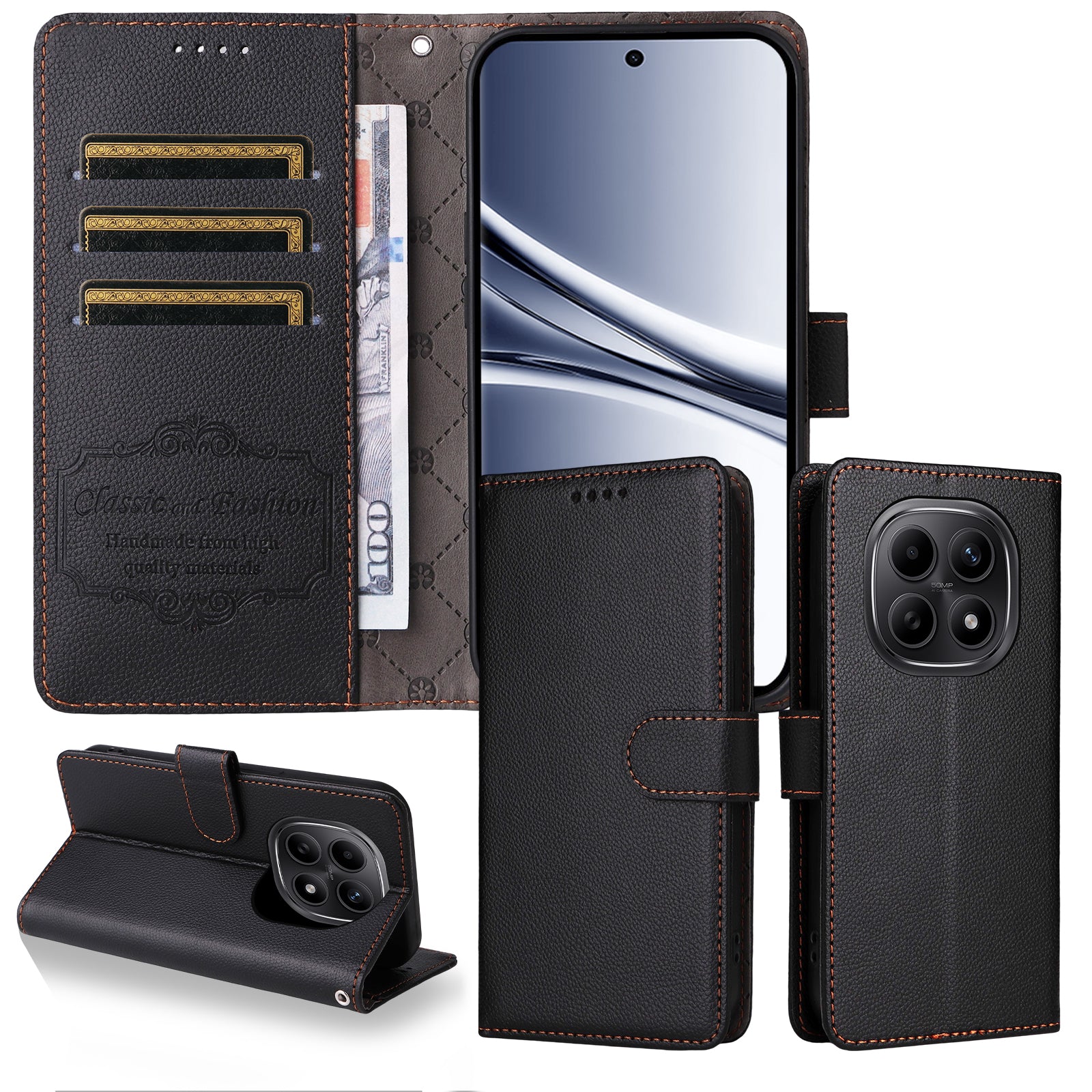 For Xiaomi Poco M8 5G / Redmi Note 15 5G (Global) Case RFID Blocking 3 Card Slots PU Leather Phone Cover with Wrist Strap - Black