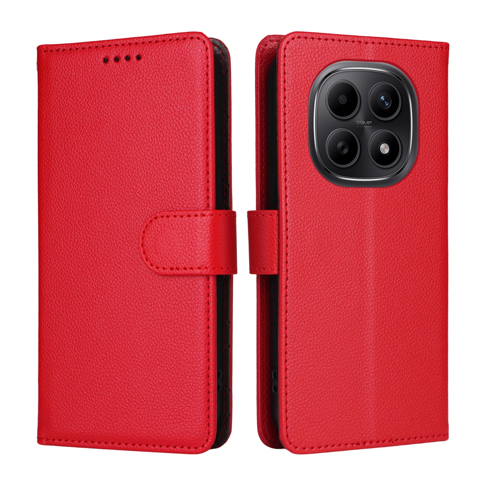 For Xiaomi Poco M8 5G / Redmi Note 15 5G (Global) Case RFID Blocking 3 Card Slots PU Leather Phone Cover with Wrist Strap - Red