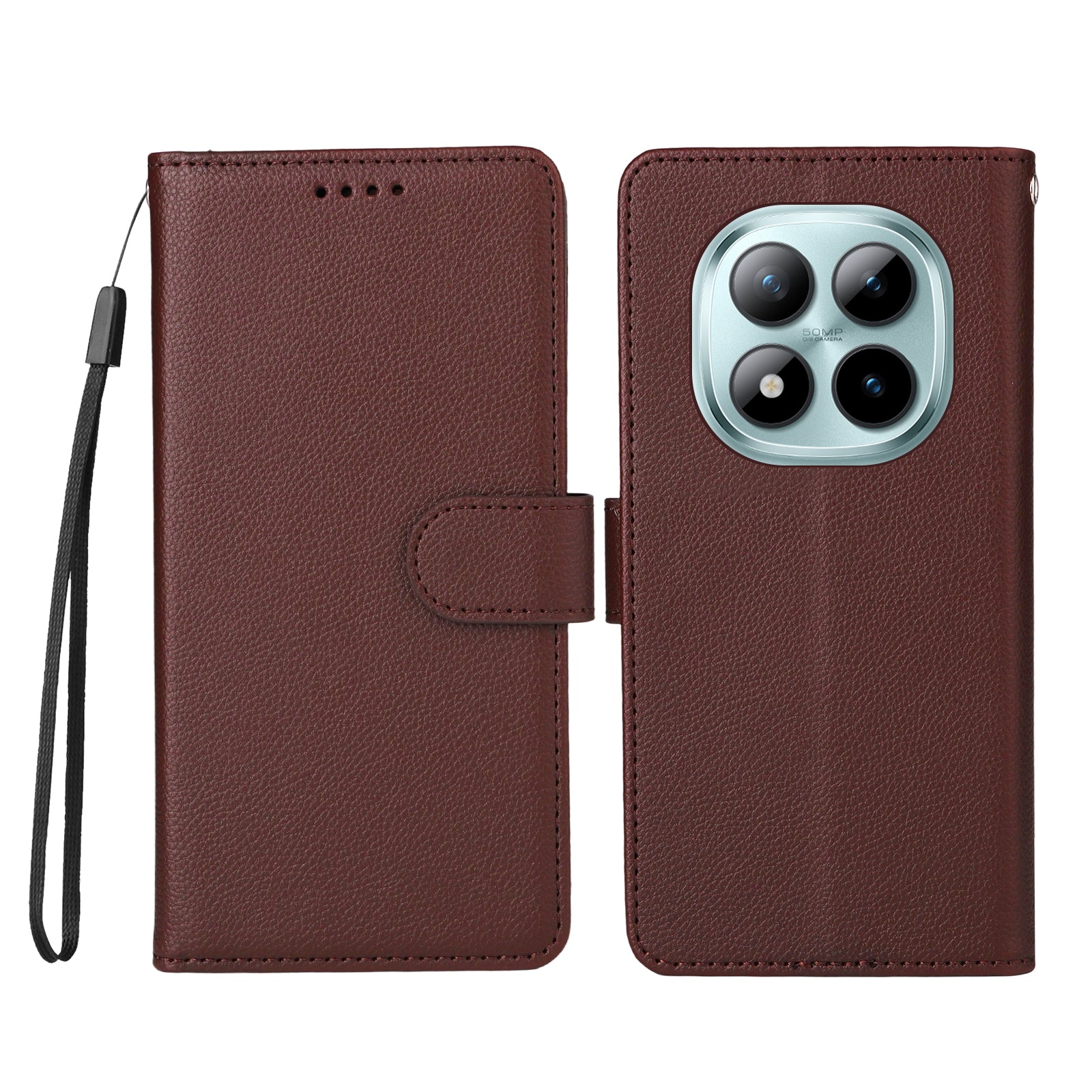 For Xiaomi Poco M8 Pro 5G / Redmi Note 15 Pro+ 5G (Global) Case RFID Blocking 3 Card Slots PU Leather Phone Cover with Wrist Strap - Brown