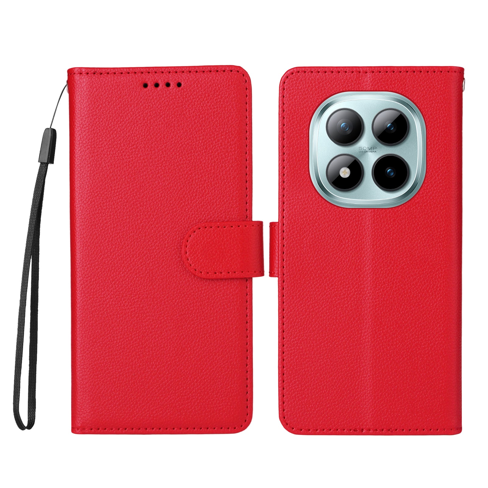 For Xiaomi Poco M8 Pro 5G / Redmi Note 15 Pro+ 5G (Global) Case RFID Blocking 3 Card Slots PU Leather Phone Cover with Wrist Strap - Red
