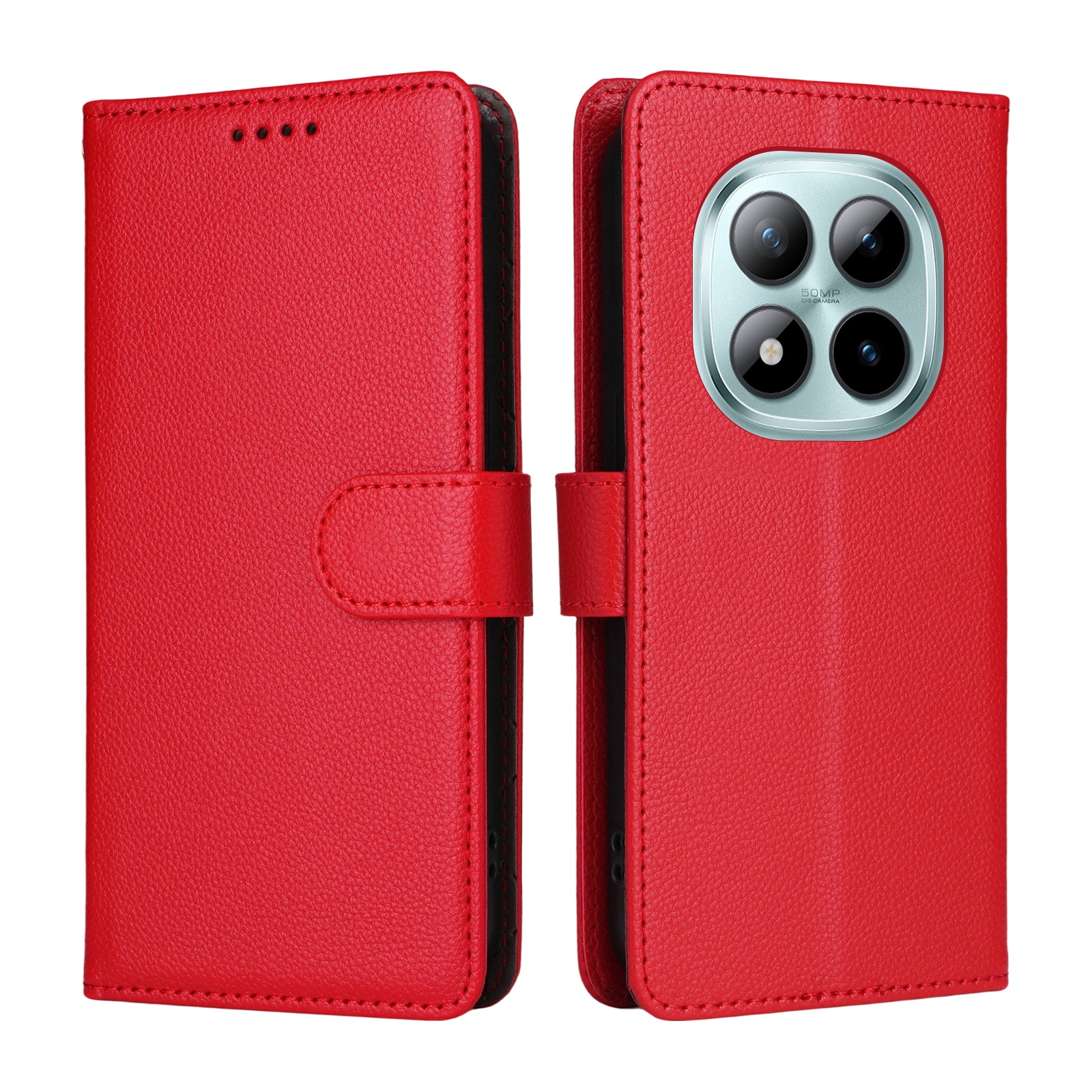 For Xiaomi Poco M8 Pro 5G / Redmi Note 15 Pro+ 5G (Global) Case RFID Blocking 3 Card Slots PU Leather Phone Cover with Wrist Strap - Red