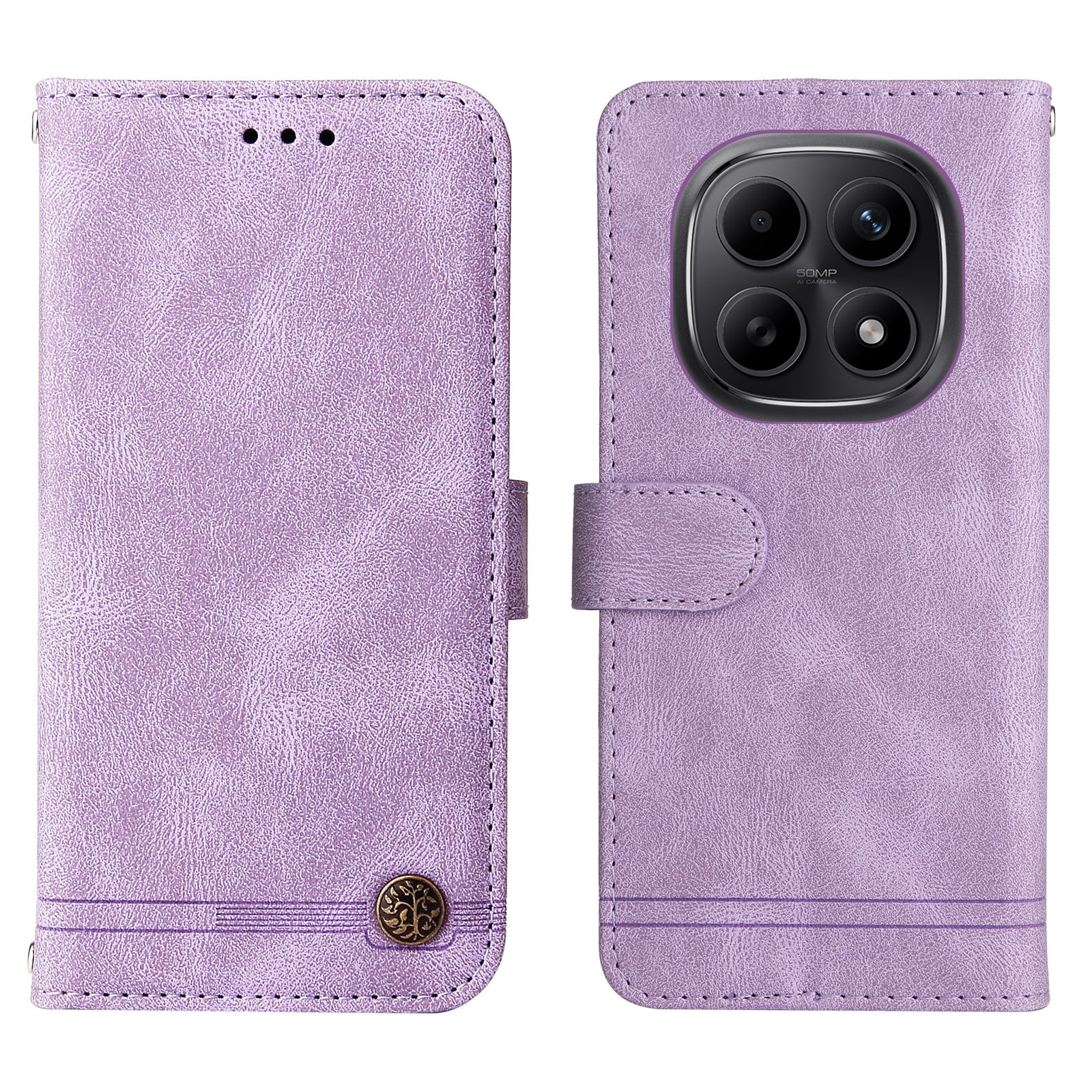 For Xiaomi Poco M8 5G / Redmi Note 15 5G (Global) Leather Wallet Cases Skin Touch Phone Cover Stand with Strap - Purple