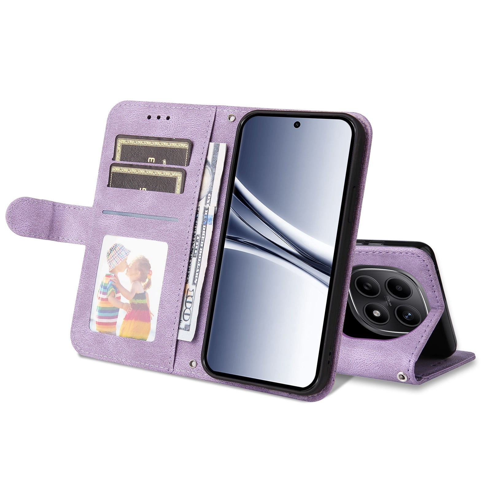 For Xiaomi Poco M8 5G / Redmi Note 15 5G (Global) Leather Wallet Cases Skin Touch Phone Cover Stand with Strap - Purple