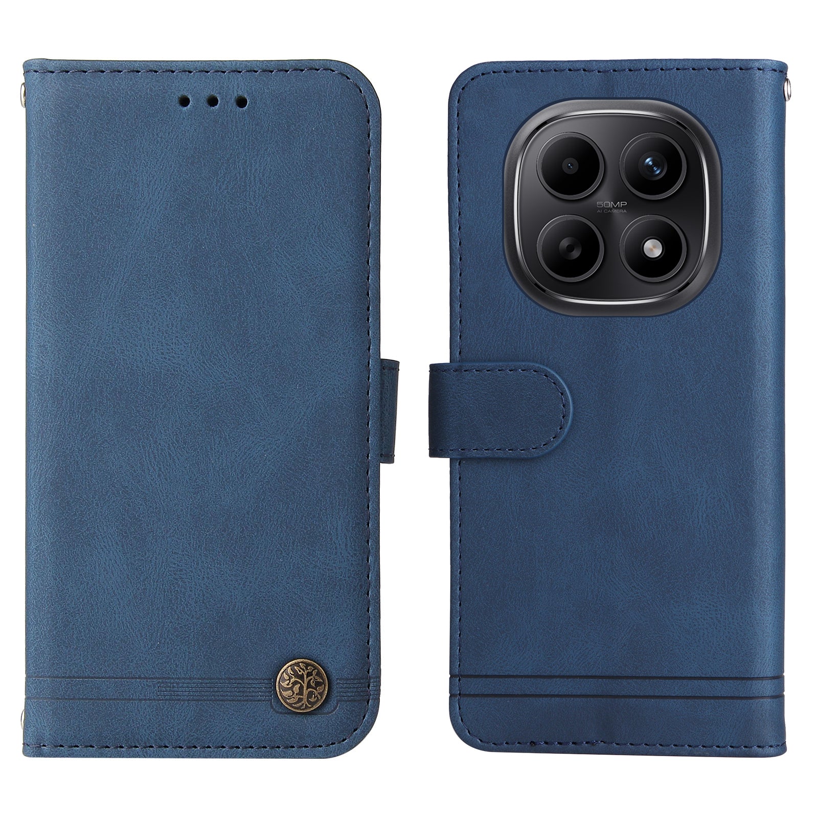 For Xiaomi Poco M8 5G / Redmi Note 15 5G (Global) Leather Wallet Cases Skin Touch Phone Cover Stand with Strap - Blue