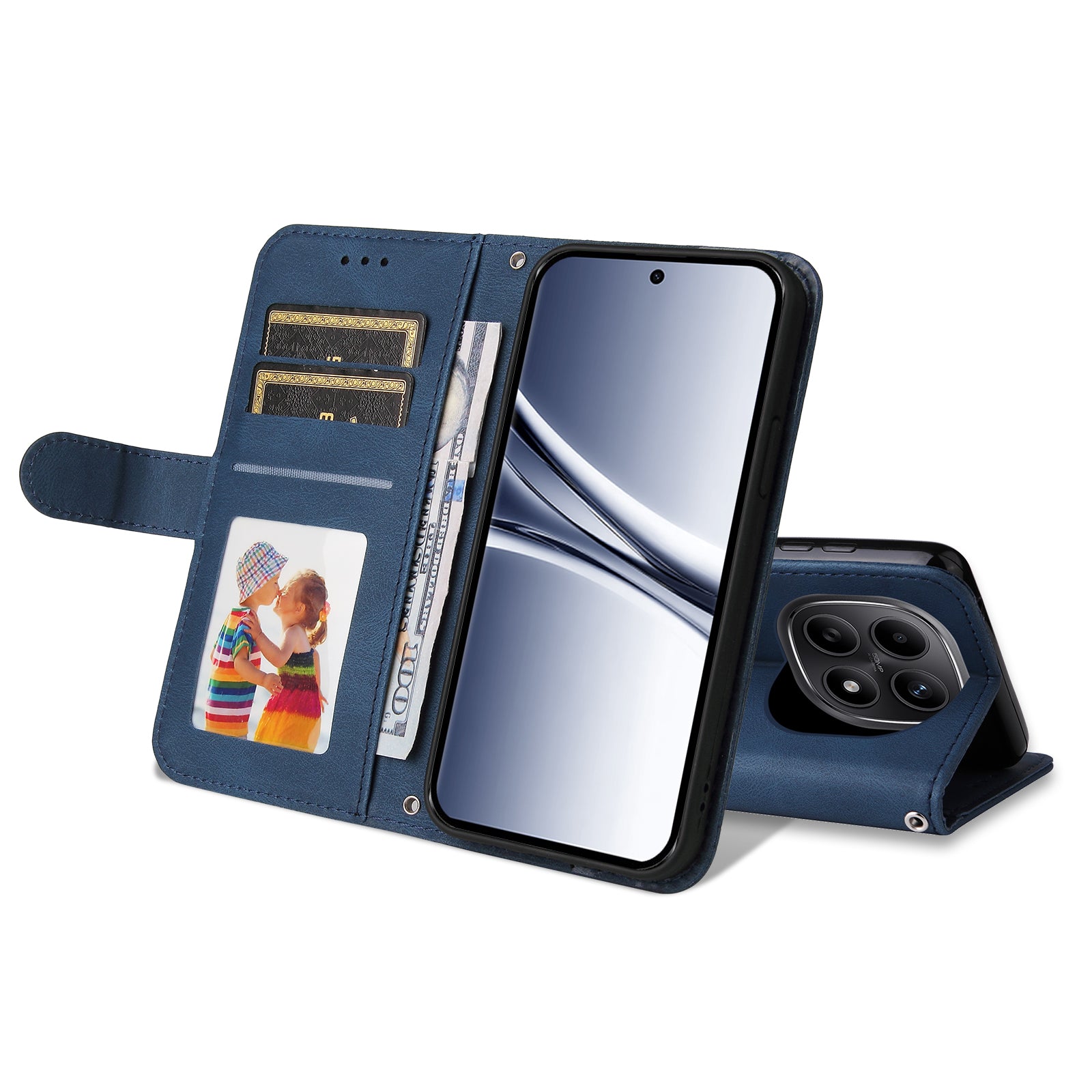 For Xiaomi Poco M8 5G / Redmi Note 15 5G (Global) Leather Wallet Cases Skin Touch Phone Cover Stand with Strap - Blue
