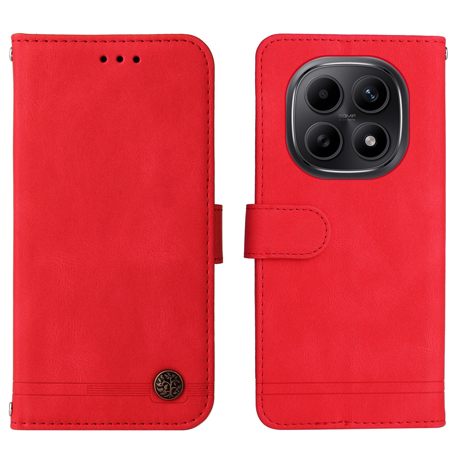For Xiaomi Poco M8 5G / Redmi Note 15 5G (Global) Leather Wallet Cases Skin Touch Phone Cover Stand with Strap - Red