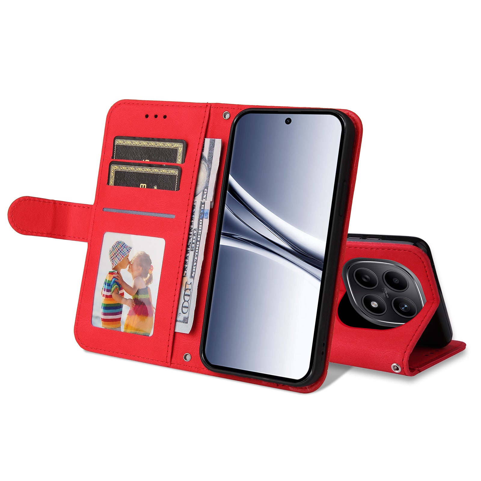 For Xiaomi Poco M8 5G / Redmi Note 15 5G (Global) Leather Wallet Cases Skin Touch Phone Cover Stand with Strap - Red