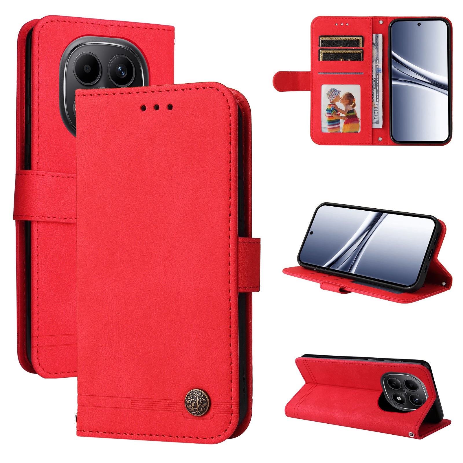 For Xiaomi Poco M8 5G / Redmi Note 15 5G (Global) Leather Wallet Cases Skin Touch Phone Cover Stand with Strap - Red