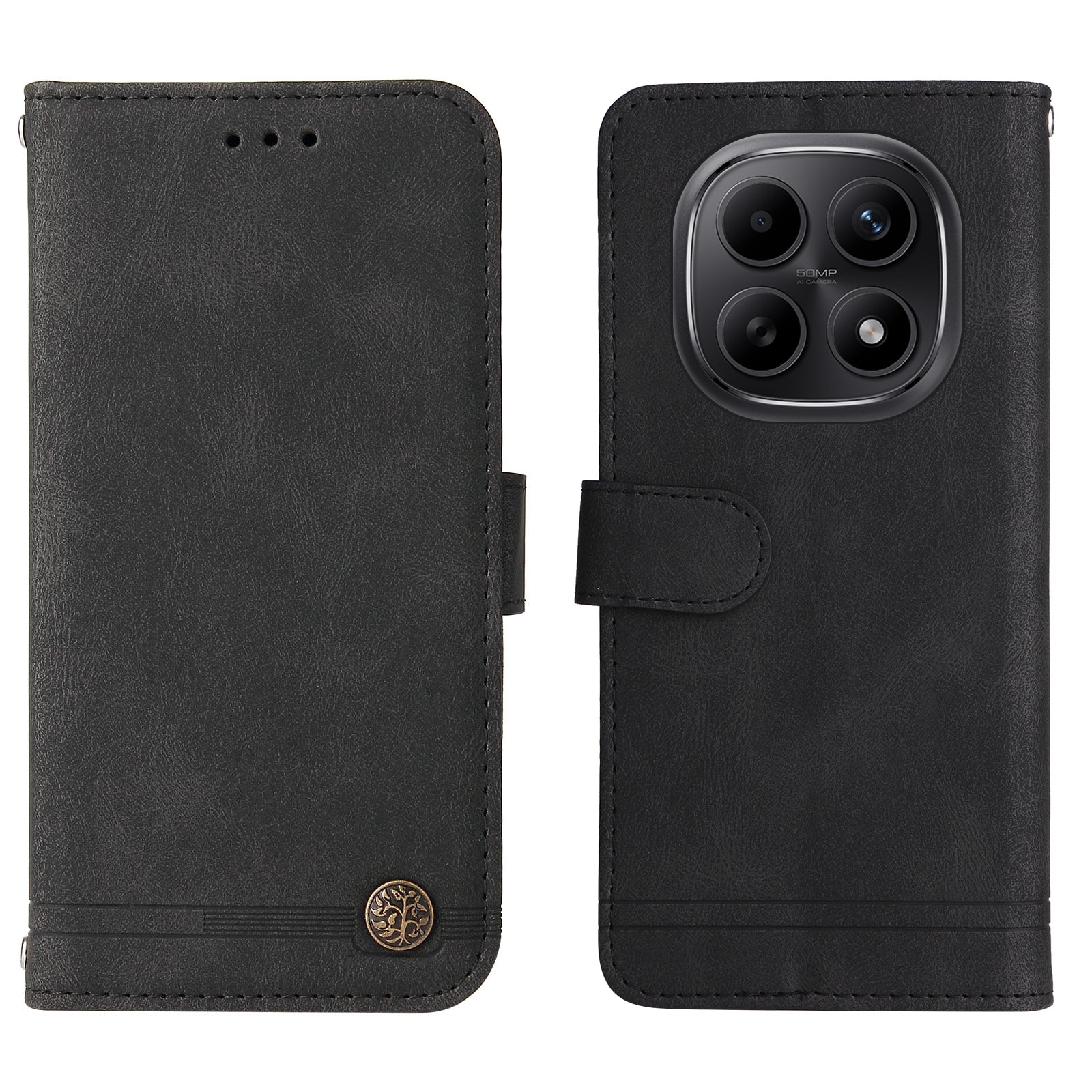 For Xiaomi Poco M8 5G / Redmi Note 15 5G (Global) Leather Wallet Cases Skin Touch Phone Cover Stand with Strap - Black
