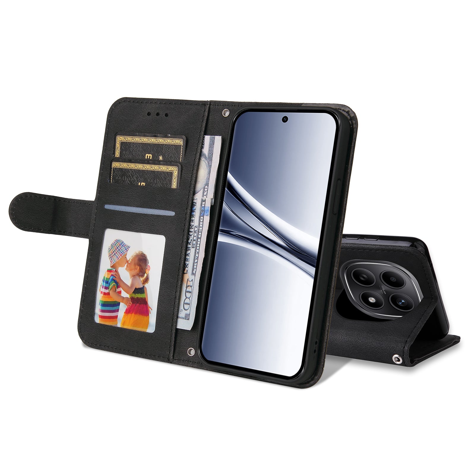 For Xiaomi Poco M8 5G / Redmi Note 15 5G (Global) Leather Wallet Cases Skin Touch Phone Cover Stand with Strap - Black