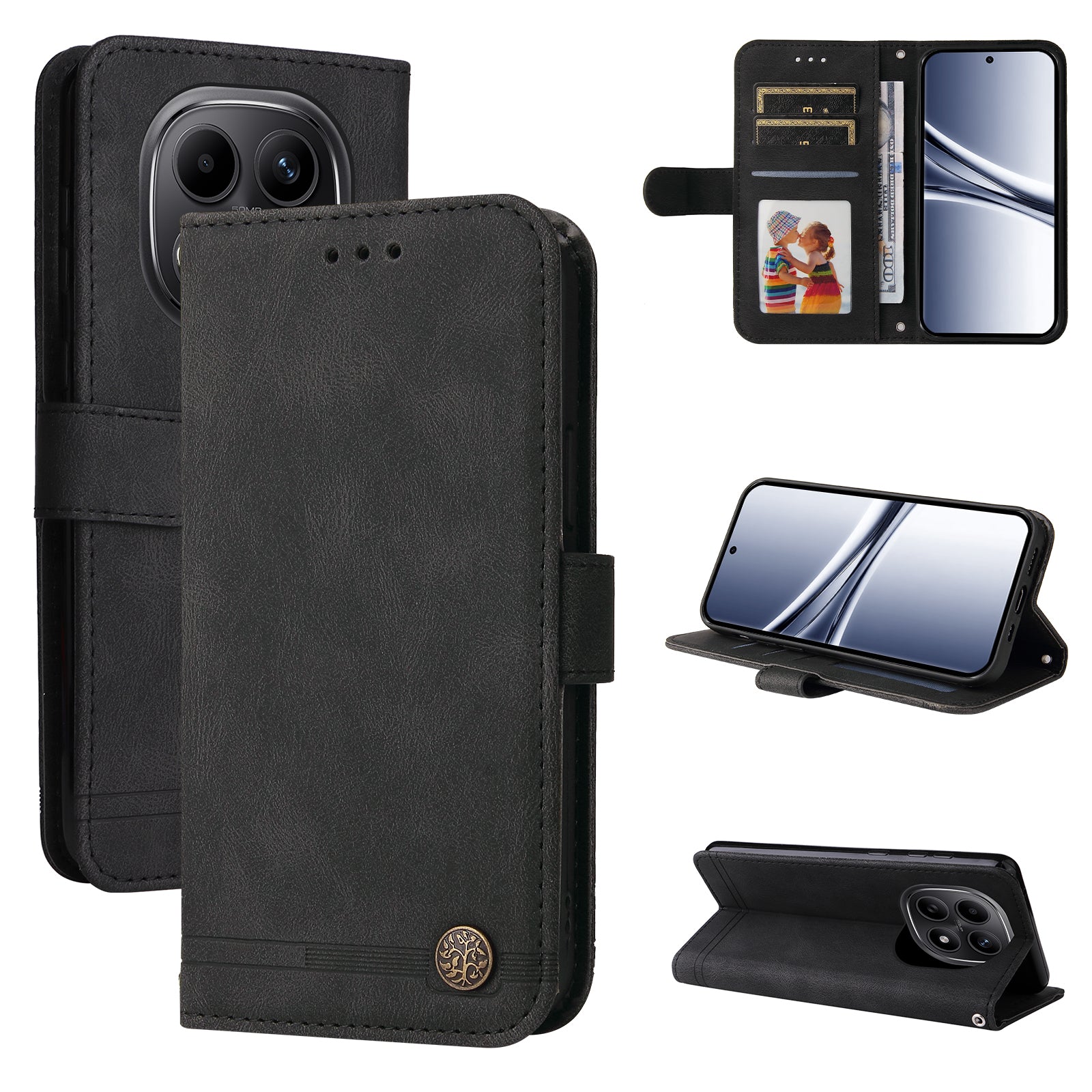 For Xiaomi Poco M8 5G / Redmi Note 15 5G (Global) Leather Wallet Cases Skin Touch Phone Cover Stand with Strap - Black