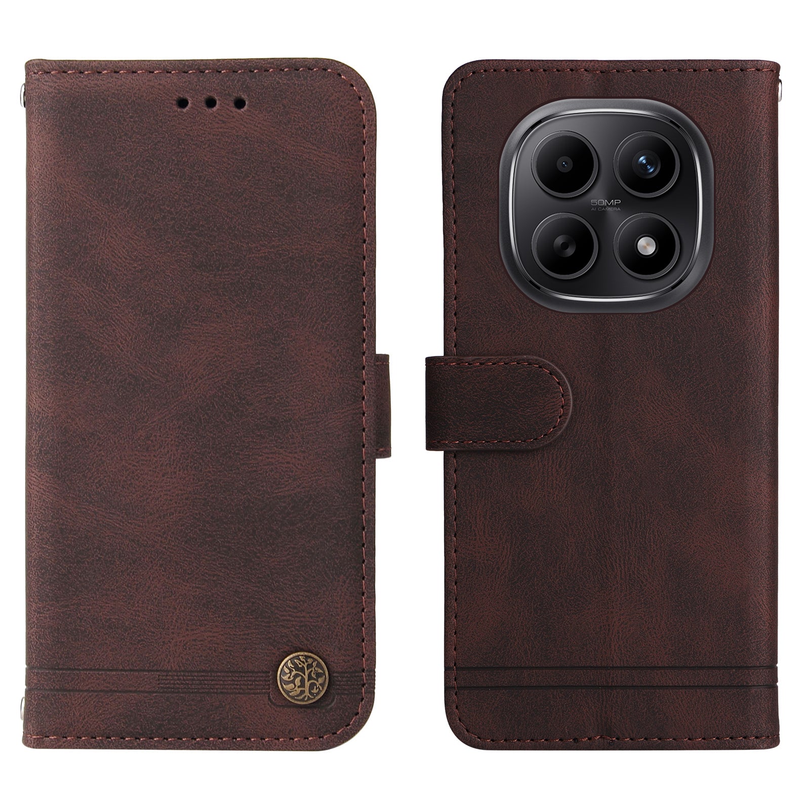 For Xiaomi Poco M8 5G / Redmi Note 15 5G (Global) Leather Wallet Cases Skin Touch Phone Cover Stand with Strap - Brown