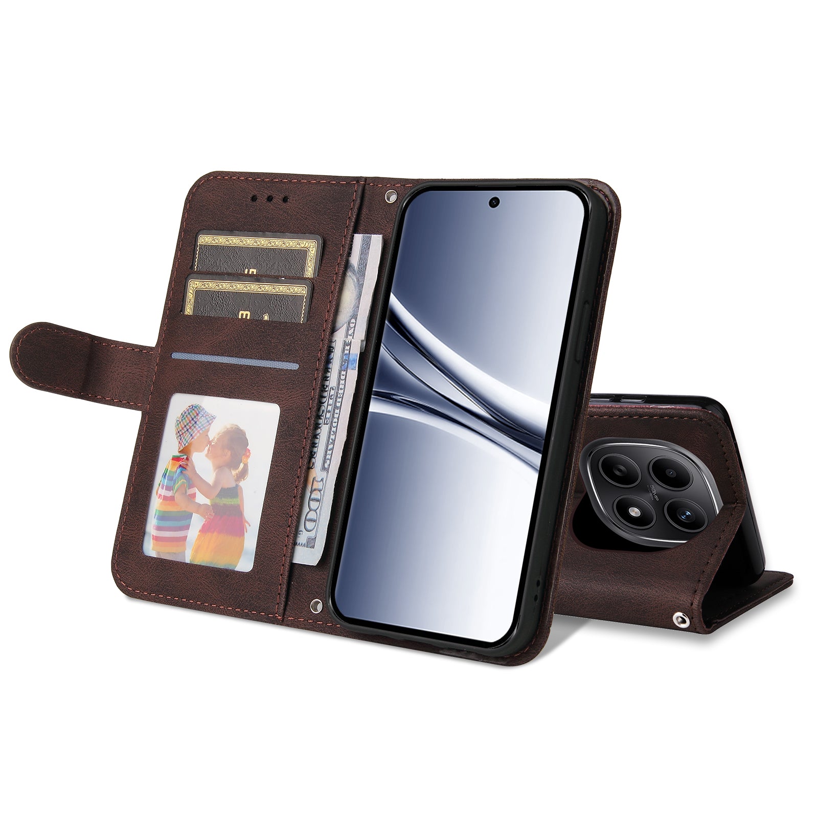 For Xiaomi Poco M8 5G / Redmi Note 15 5G (Global) Leather Wallet Cases Skin Touch Phone Cover Stand with Strap - Brown