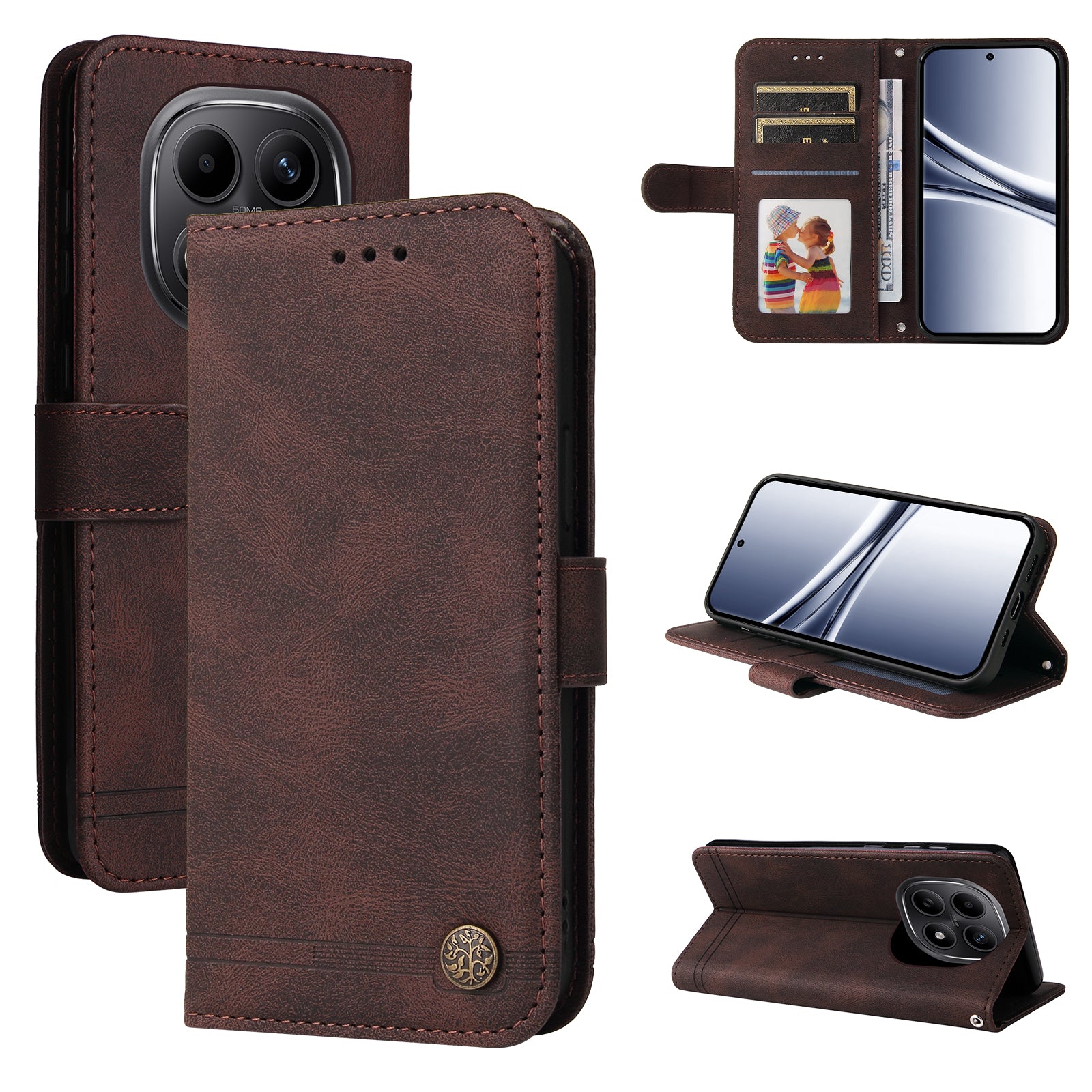 For Xiaomi Poco M8 5G / Redmi Note 15 5G (Global) Leather Wallet Cases Skin Touch Phone Cover Stand with Strap - Brown