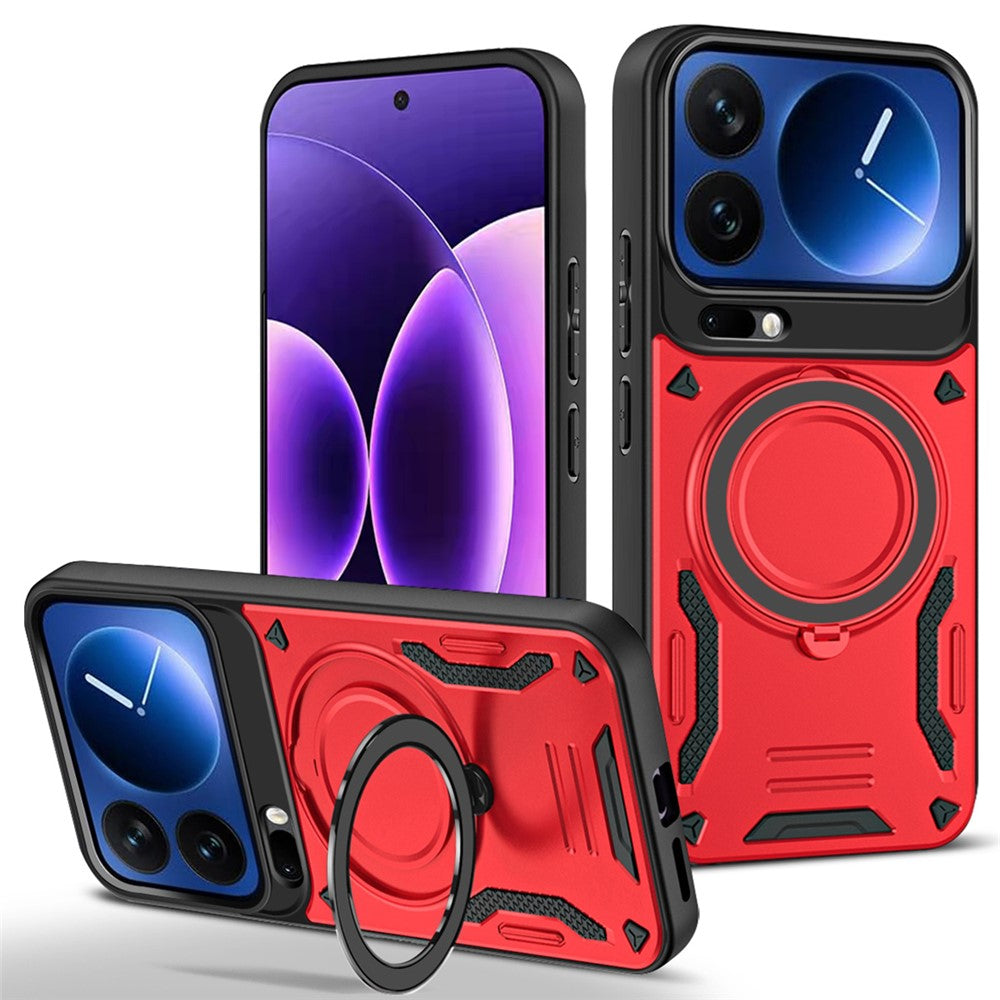 For Xiaomi 17 Pro Max Magnetic Case Shockproof TPU + PC Phone Back Cover with Kickstand - Red
