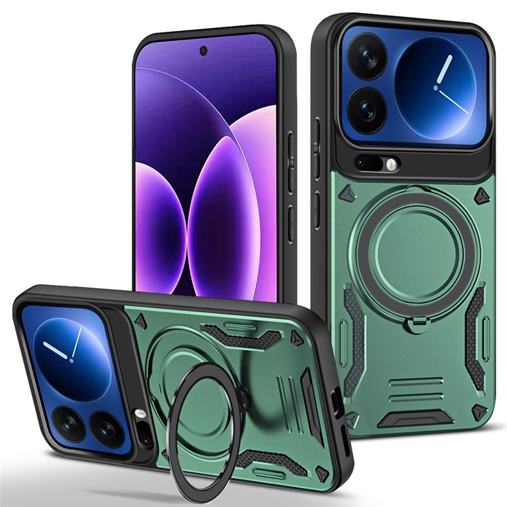 For Xiaomi 17 Pro Max Magnetic Case Shockproof TPU + PC Phone Back Cover with Kickstand - Green