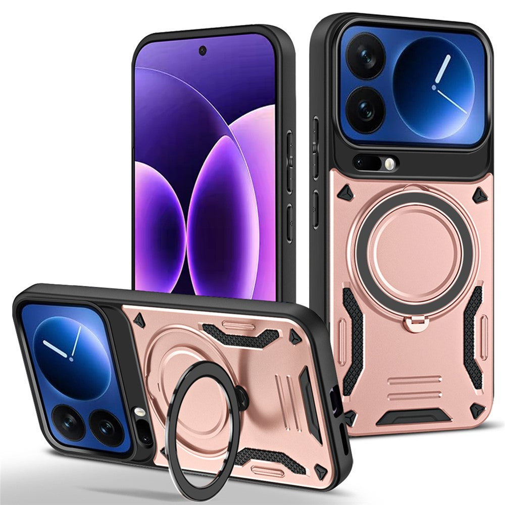 For Xiaomi 17 Pro Max Magnetic Case Shockproof TPU + PC Phone Back Cover with Kickstand - Rose Pink