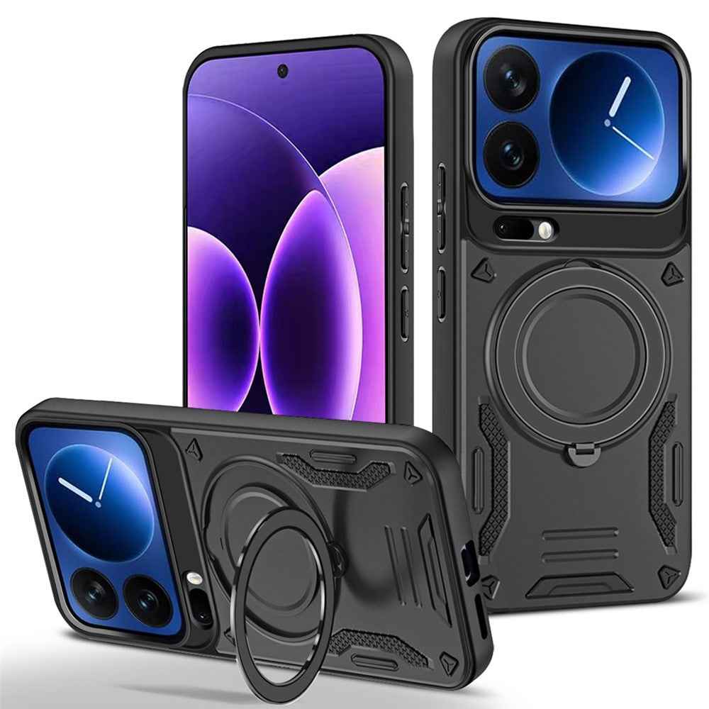 For Xiaomi 17 Pro Magnetic Case Shockproof TPU + PC Phone Back Cover with Kickstand - Black