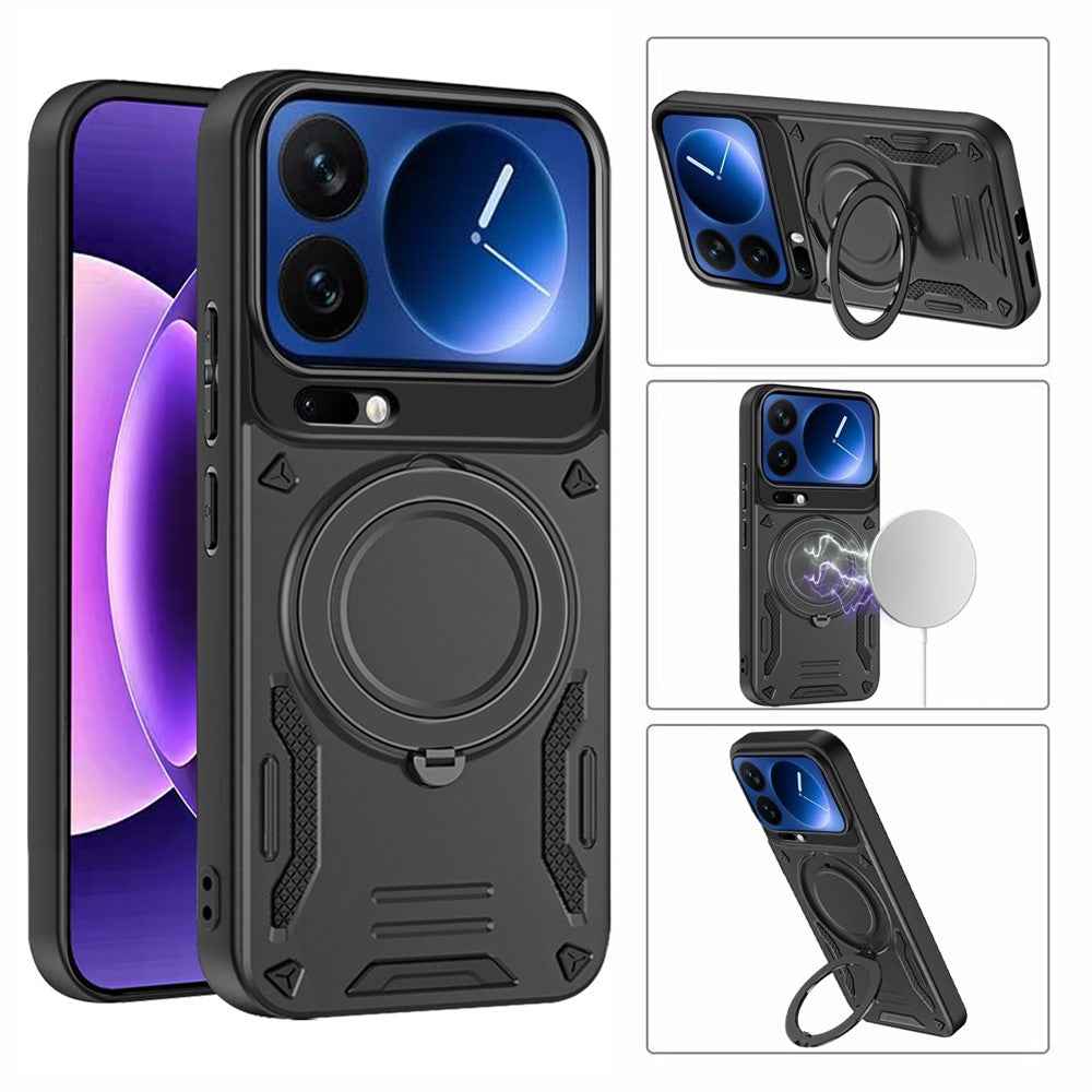 For Xiaomi 17 Pro Magnetic Case Shockproof TPU + PC Phone Back Cover with Kickstand - Black