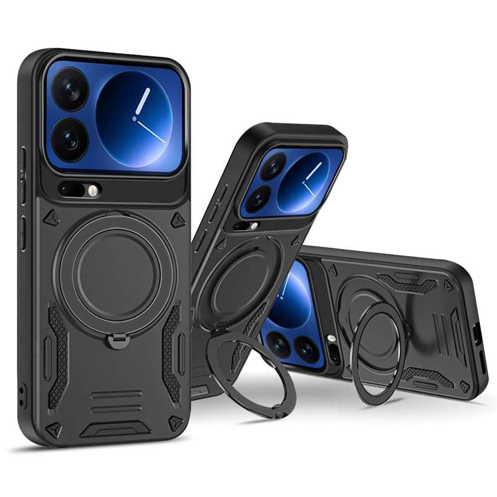 For Xiaomi 17 Pro Magnetic Case Shockproof TPU + PC Phone Back Cover with Kickstand - Black