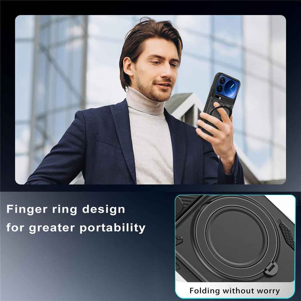 For Xiaomi 17 Pro Magnetic Case Shockproof TPU + PC Phone Back Cover with Kickstand - Black