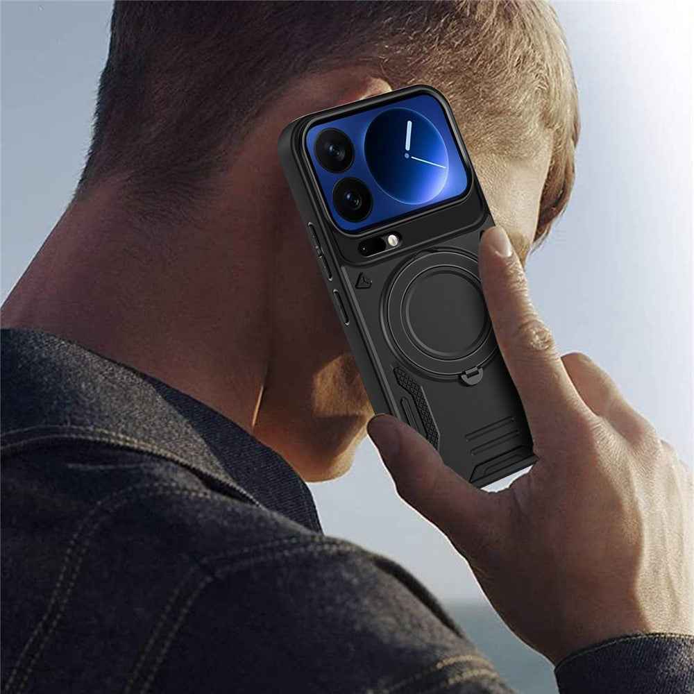 For Xiaomi 17 Pro Magnetic Case Shockproof TPU + PC Phone Back Cover with Kickstand - Black